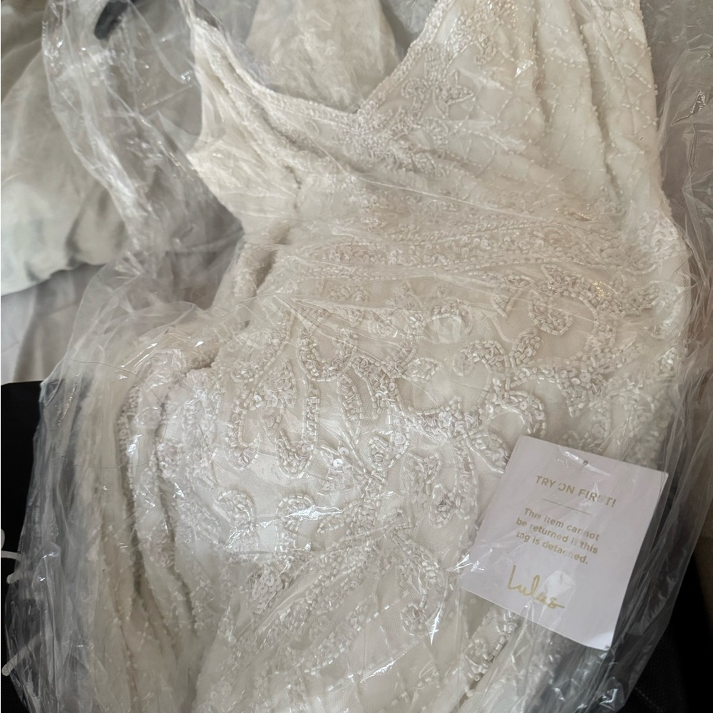 Lulus Cherished Vow White Beaded Backless Mermaid Maxi Dress - Size L - Picture 2 of 4